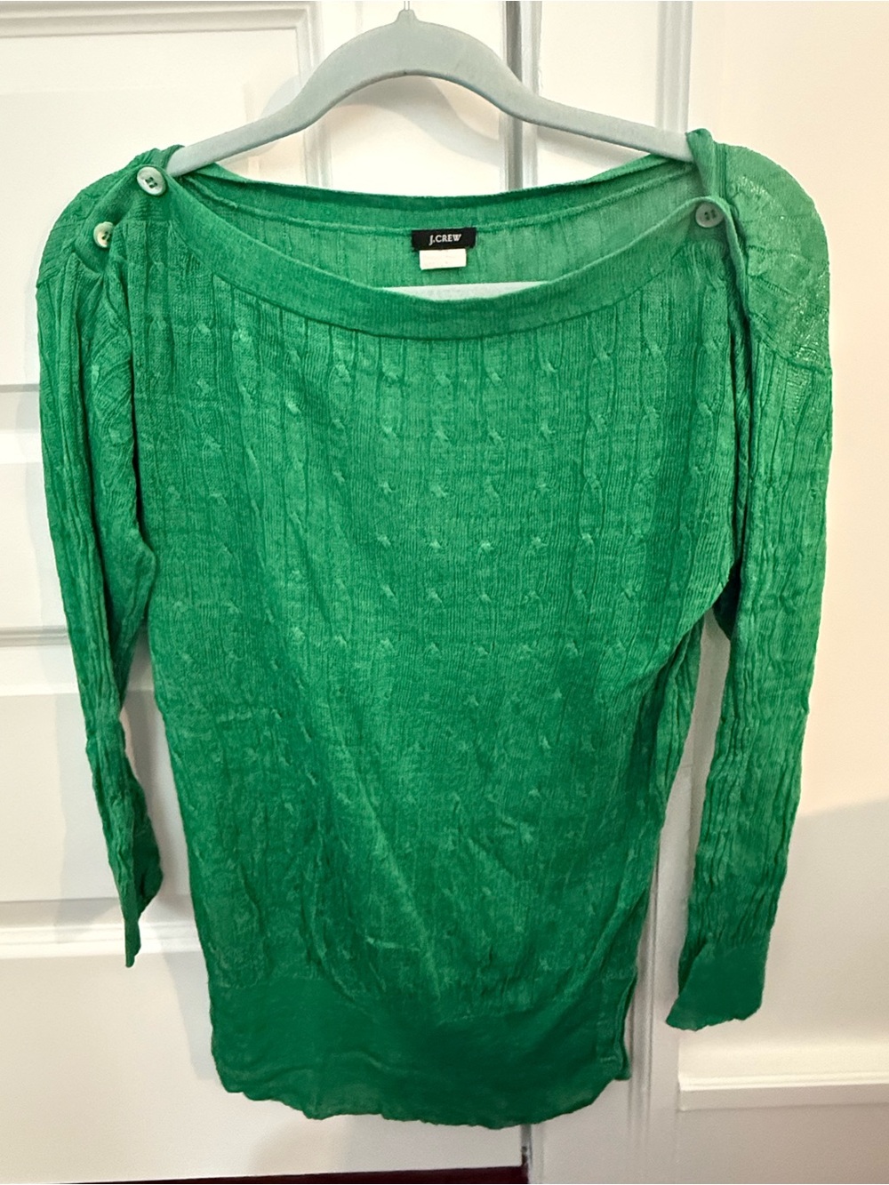 J. Crew Emerald Boatneck Cable Knit Sweater